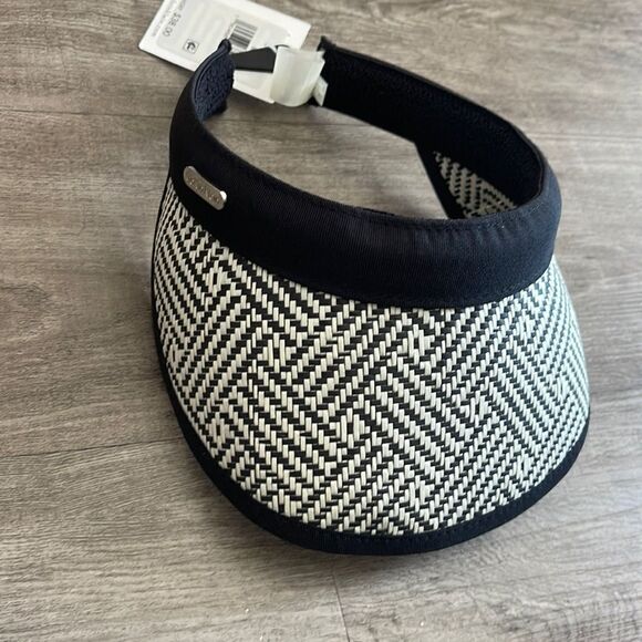 Calvin Klein Graphic Weave Straw Visor-Black-One Size - Picture 2 of 3
